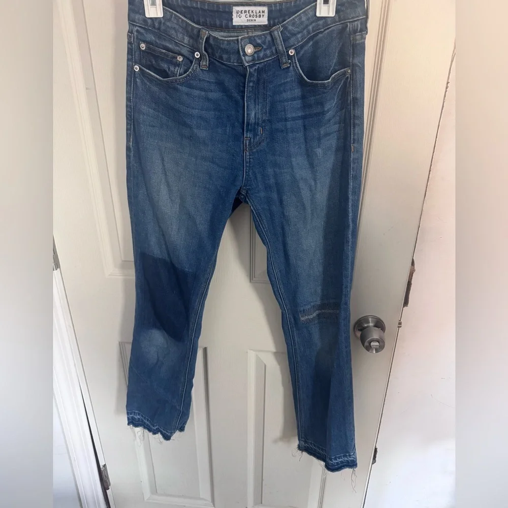 Derek Lam 10 Crosby -Sz 29 BLUE GIA MID-RISE CROPPED FLARE DENIM JEANS PATCHWORK